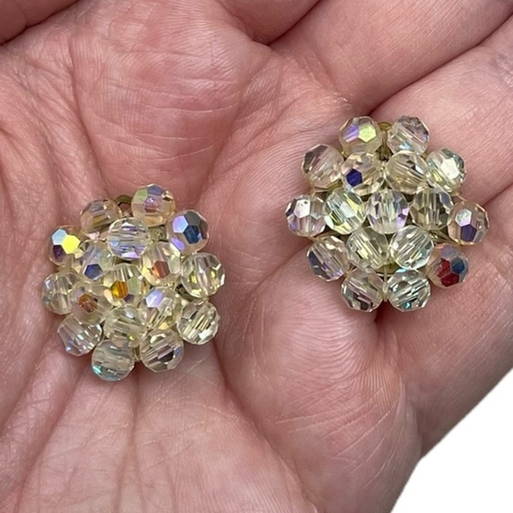 Vintage Signed Italy AB Aurora Borealis Clip On Earrings